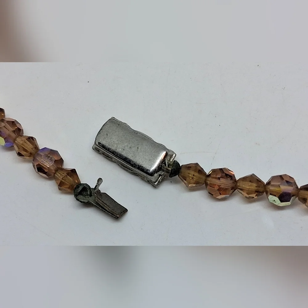 * Vintage Cognac AB Glass Crystal Graduated Faceted Bead Necklace